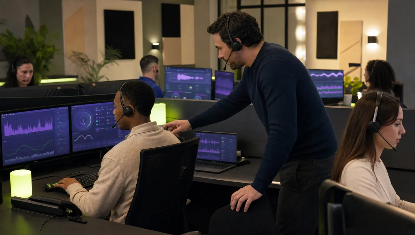 Human operations team monitoring AI employee work overnight