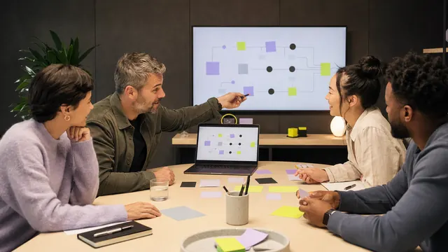 A human manager guiding a four-person operations team